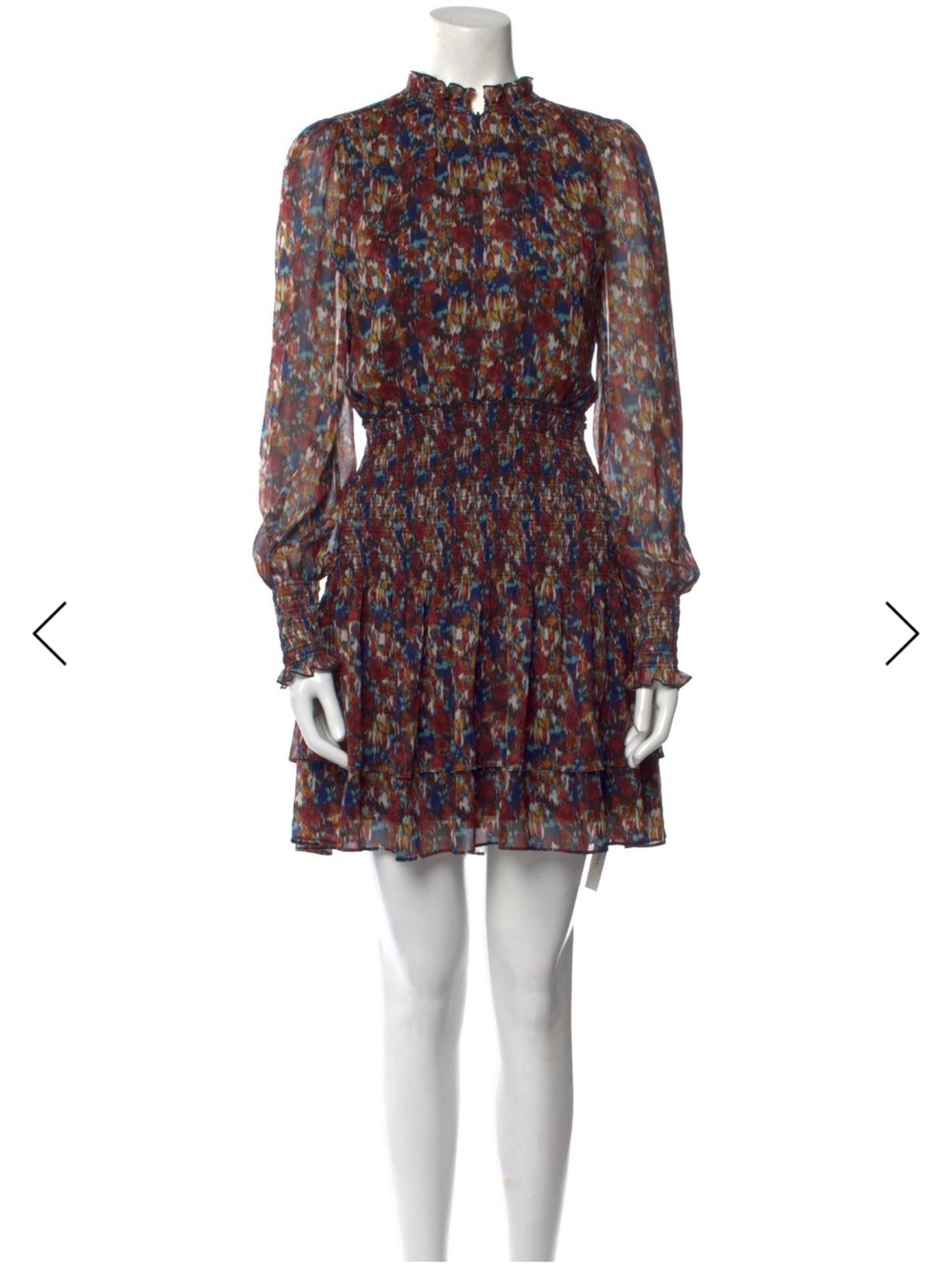ME+EM Rust & Navy Long-Sleeve Smocked Mini Dress